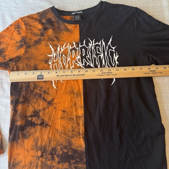 Hot Topic Black & Orange Horrific Split Wash Long-Sleeve T-Shirt Adult Small - Picture 6 of 9
